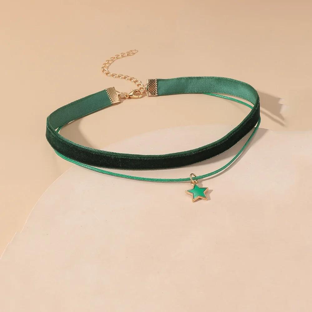 Vintage Gothic Doppel Schicht Samt Halsband frauen Hals Kette Punk Schmuck Kurze Schwarze Stern Anhänger Halskette Collares Para Mujer