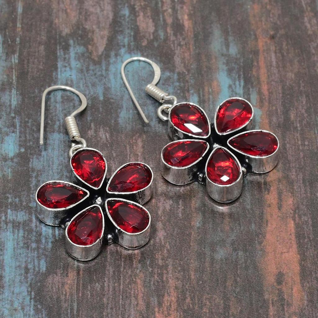 Mozambique Garnet Gemstone 925 Sterling Silver Handmade Amazing Jewelry Earring