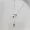 Silver Plating Silver Water Droplet Pendant Necklace, Sea Blue Synthetic Zirconia, Elegant and Sexy, Celestial Symbol