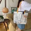 New Contrasting Webbing Canvas Bag Embroidered Shoulder Bag Women's Large-capacity Student Portable Tote Bag