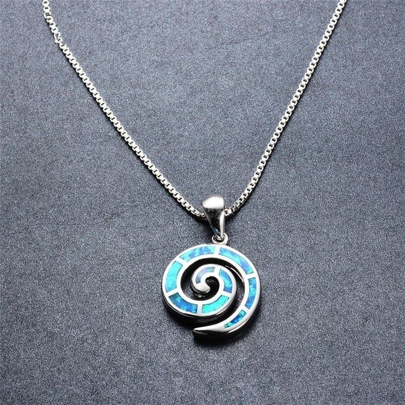 Boho Cute Animal Snail Spiral Design Pendant Necklace For Women Inlay Blue Imitation Opal Necklace Wedding Party Jewelry Gifts