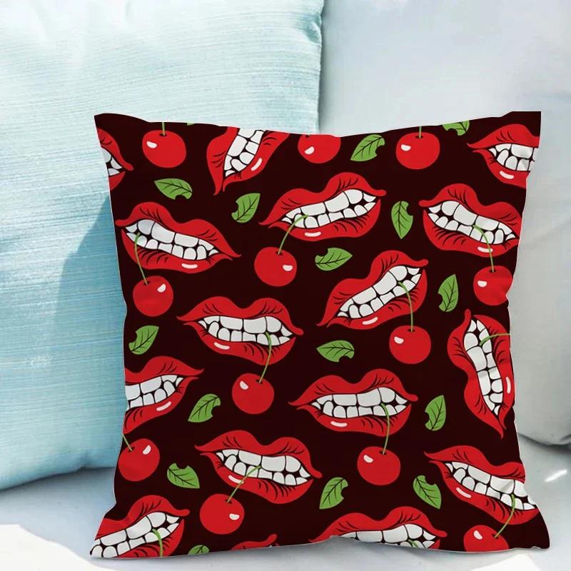 Cover Cushion Covers Sofa Mouth Illustration Double-sided Printing Decorative Pillows for Bed Bedroom Couch Short Plush Pillow