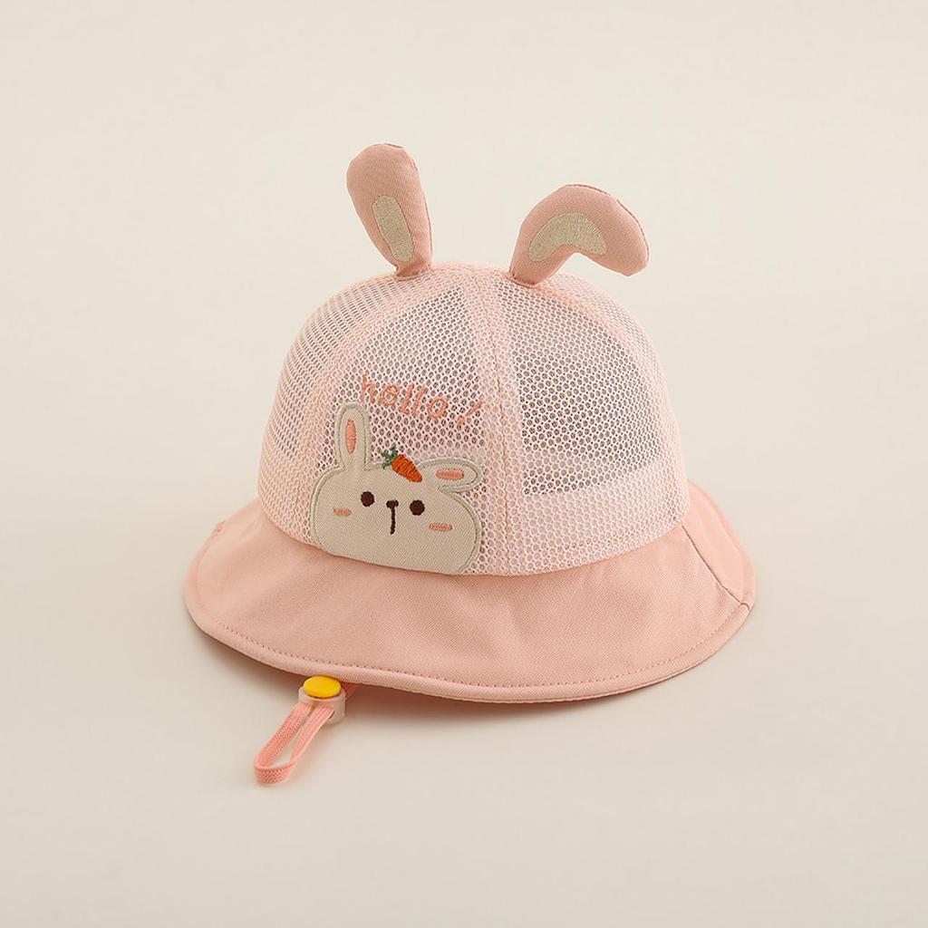 Cute Cartoon Bear Baby Bucket Hat Summer Mesh Breathable Baby Boys Girls Sunshade Cap Toddler Kids Lacing Panama Basin Cap