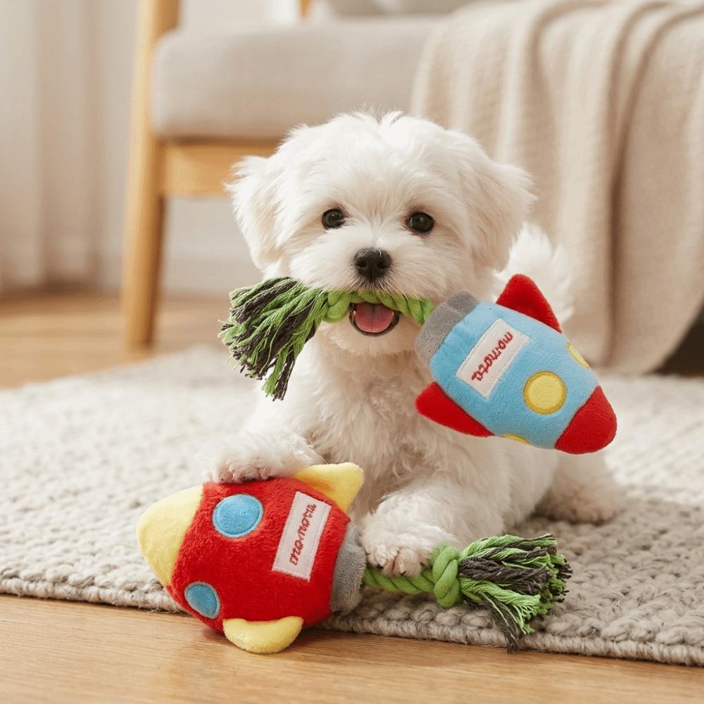 Fabric Dog Cotton Rope Knot Space Shape Rope Knot Pet Teeth Cleaning Texture Built-in Squeaker Interactive Dog Plaything