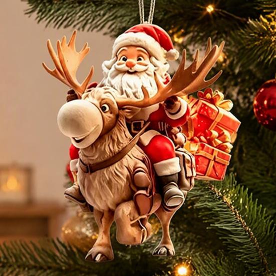 Creative Festive Home Ornaments 8/16/24/32Pcs 2D Flat Christmas Wooden Ornaments, Santa Claus Riding Bicycle Hanging Xmas Door And Window Decorations