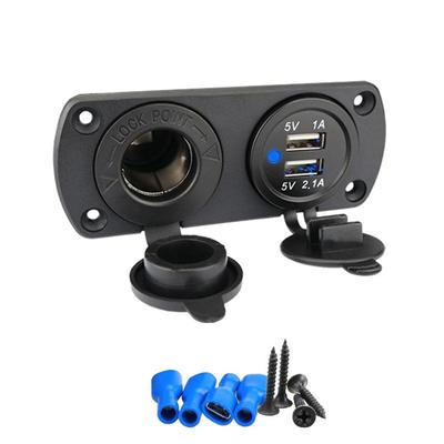 Car Motorcycle 12V-24V Power Supply Adapter Dual USB Charger Socket Panel Plate Mount Outlet