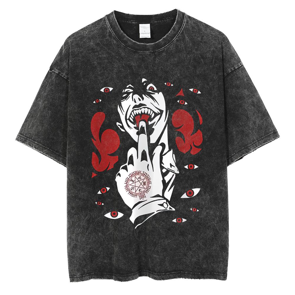 Anime Fullmetal Alchemist Logo Graphic Print T Shirt Men Women Vintage Manga Tshirts Washed Cotton Tshirt Harajuku Oversize Tee