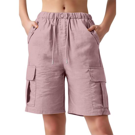 Women Cargo Shorts Drawstring Design High Waisted Loose Fit Hiking Shorts with Functional Deep Pockets Outdoor Activities Casual