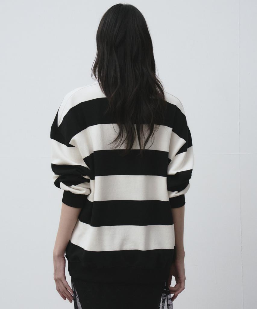 THE GREEN LAB Striped Rugby Collar Sweatshirt [Black]