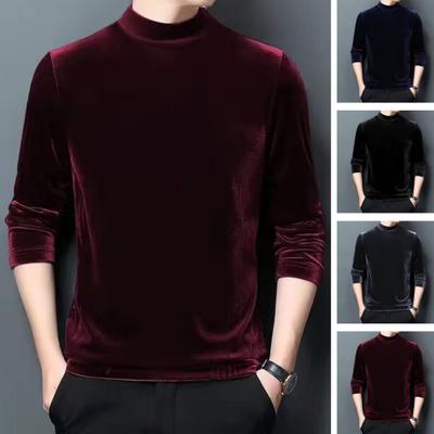 Männer Herbst Frühling Top Dünne Halbhohe Kragen Einfarbig Warme Weiche Casual Langarm Samt Elastische Pullover Slim fit T-Shirt Männliche Kleidung