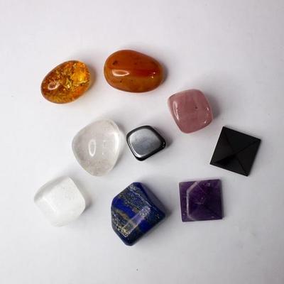 Sada 9 energetických krystalů pro domácnost, Reiki léčení, Vastu pyramida, Feng Shui, pozitivní energie, duchovní kameny, ametyst, růženín, hematit, karneol