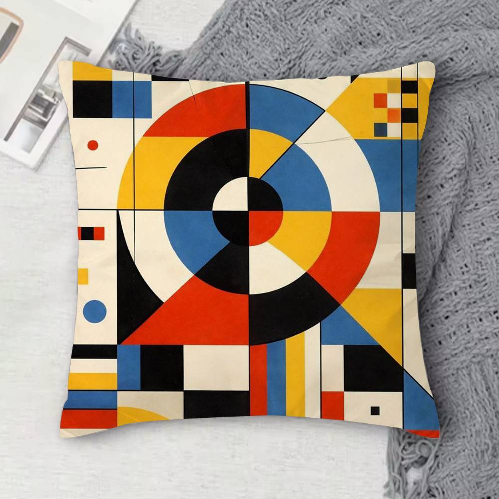 Geometric Bauhaus Pattern Art Doublesided Printed Square Decorative Cushion Cover for Sofa Living Room Home Decor