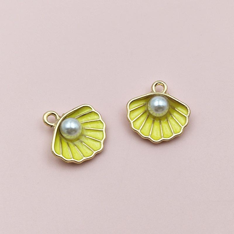 Alloy Color Oil Drop Scallop Pearl Pendant Charm for DIY Necklace and Bracelet Jewelry