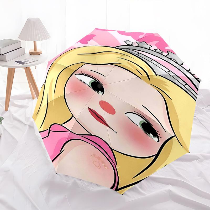 1pc Princess Crown Automatic Folding Umbrella - Compact 8-Rib Design, Durable Plastic & Iron1387L