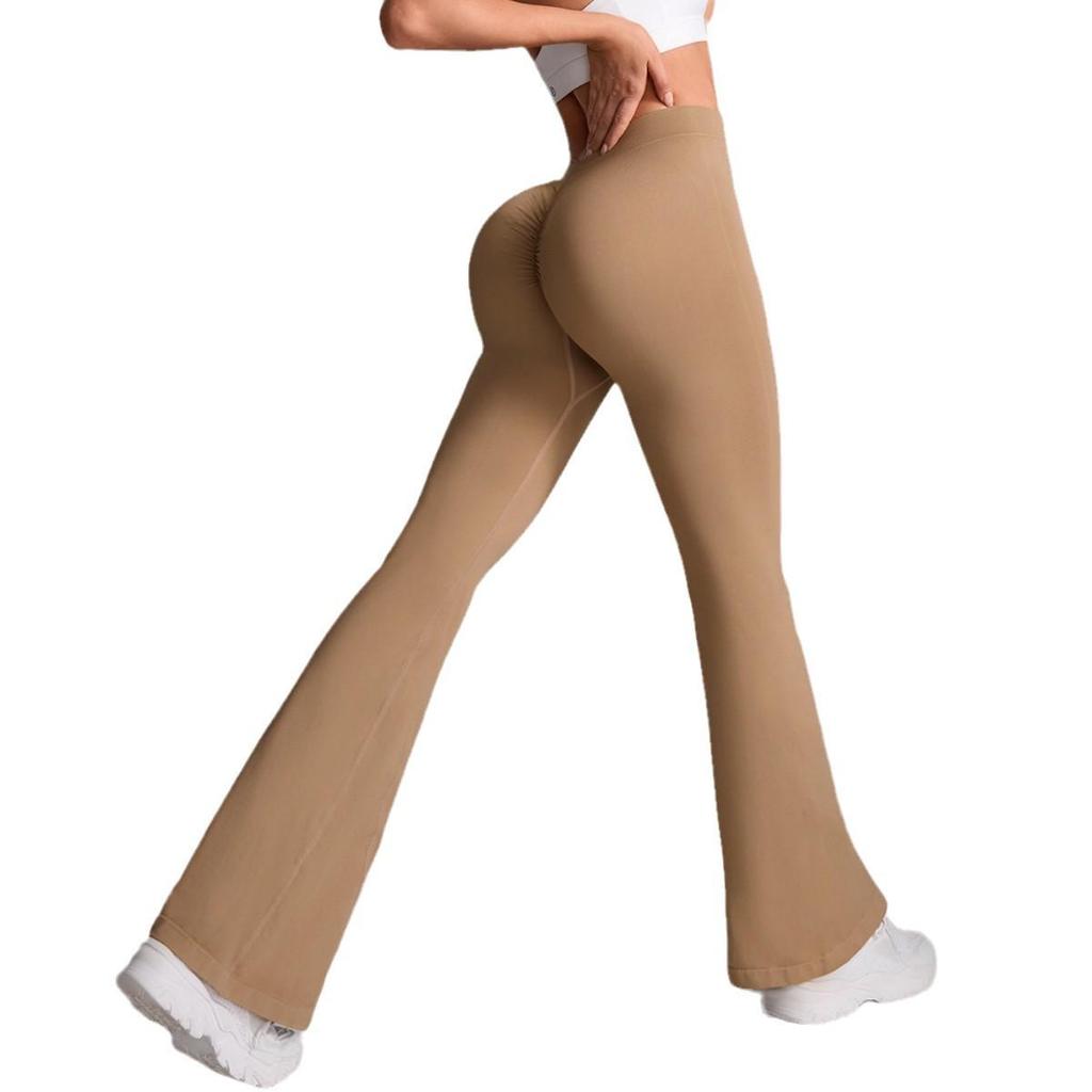 Pantaloni de Yoga Flare cu Talie Înaltă și Decolteu Adânc în V, cu Control Abdomen și Elasticitate Ridicată pentru Femei