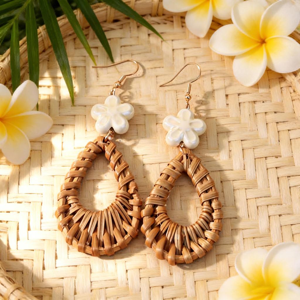 New Earrings Handmade Rattan Exaggerated Vacation Style Earrings Earrings Unique and Beautiful Seaside Accessories