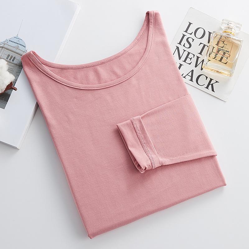 Modal Women's Slim Fit Long Sleeve Round Neck T-Shirt - Solid Color Versatile Autumn Top