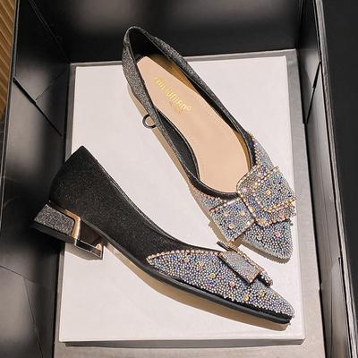 Spring New Shoes for Women Fashion Shiny Pumps New Sexy Pointed Toe Casual High Heels Shoes Rhinestones Ladies Boat Shoes