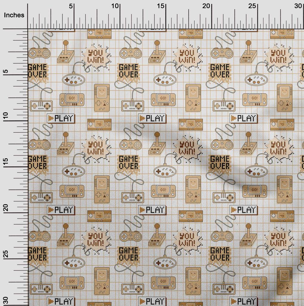 oneOone Cotton Flex Brown Fabric Game Video Game Sewing Material Print Fabric By The Yard 40 Inch