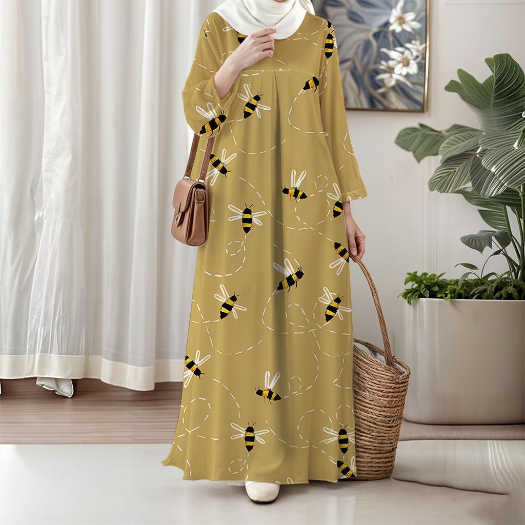 

Мусульманская длинная юбка, Женское платье с длинным рукавом, Бохо стиль, Элегантное и модное, Цветочный дизайн, Подходит для 2025 года и далее 5XL золотой