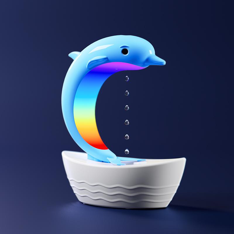 

2024 Новий антигравітаційний Дельфін Зволожувач повітря Bluetooth Динамік Барвисте світло може додати ефірну олію Настільний креативний нічник синій