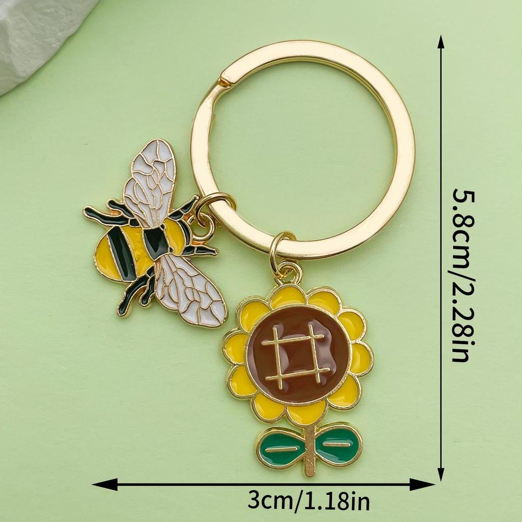Personalized Pearl Bee & Sunflower Honeycomb Keychain Charm