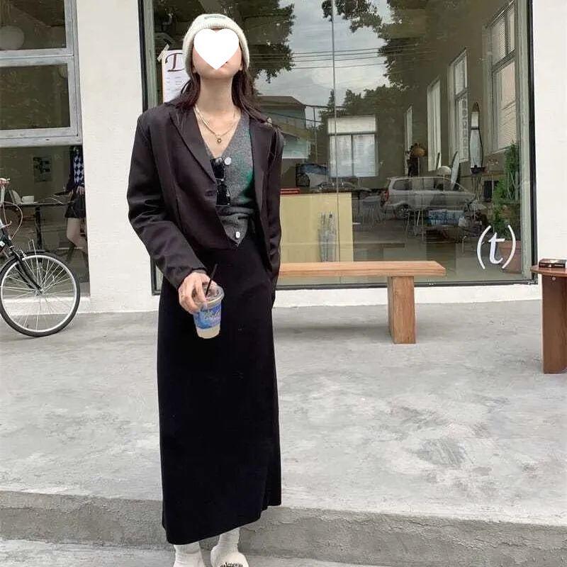 80cm High Waist Korean Style Knit Midi Skirt: Autumn/Winter Slimming Bodycon Design Without Slit