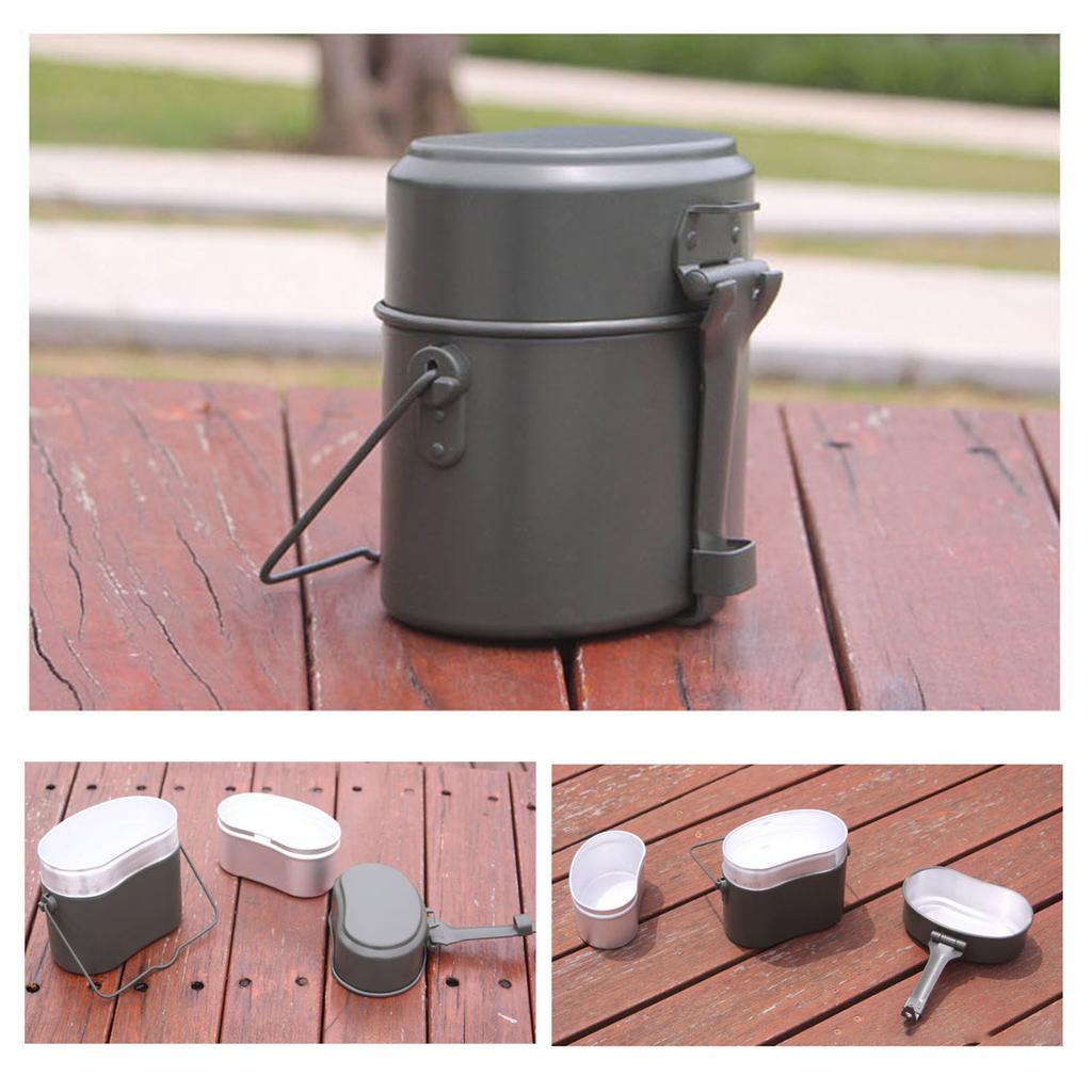Camping Cookware Lunch Box German Style Aluminum Portable Thickened Handle Metal Lunch Box for