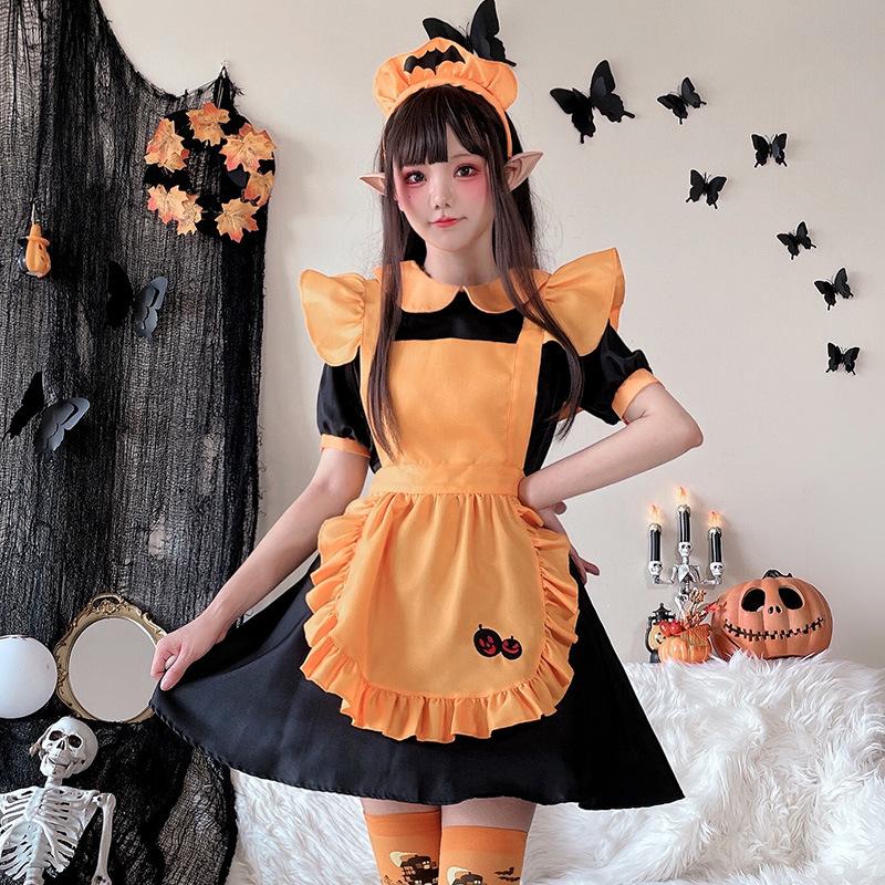 Halloween Adult Costume Pumpkin Dress Lolita Girl Dress Japanese Maid Dress cos Show Dress Maid Dress