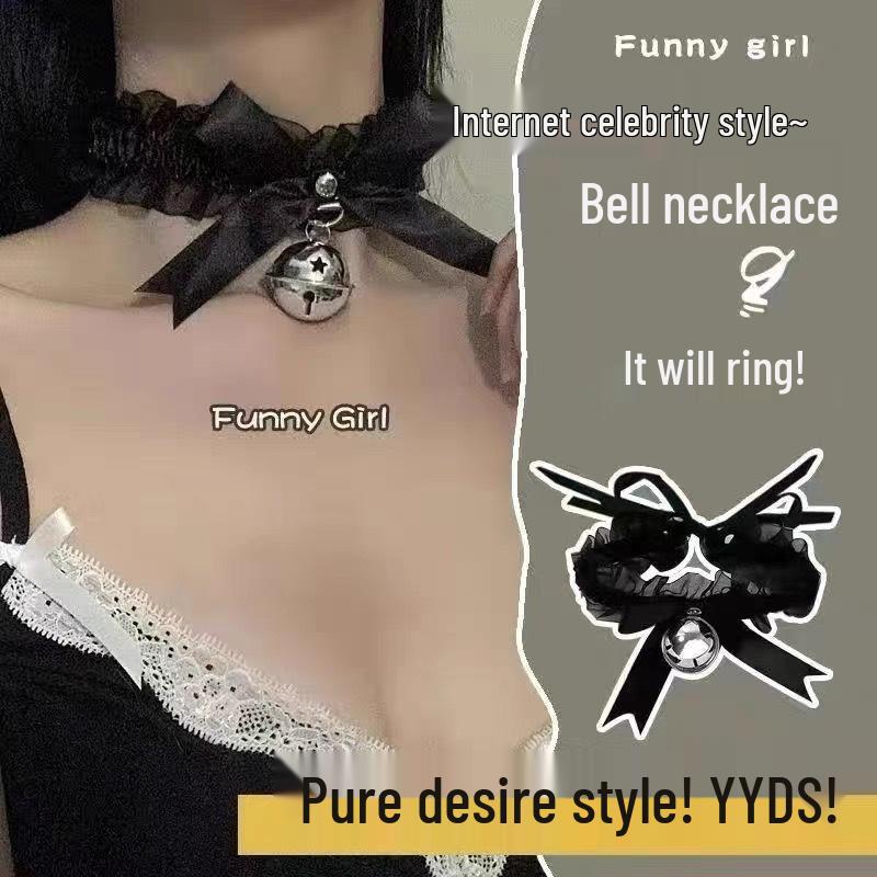 

Кружевной чокер с колокольчиком Ziquy - Женское рождественское ожерелье-лента на шею горничной чёрный