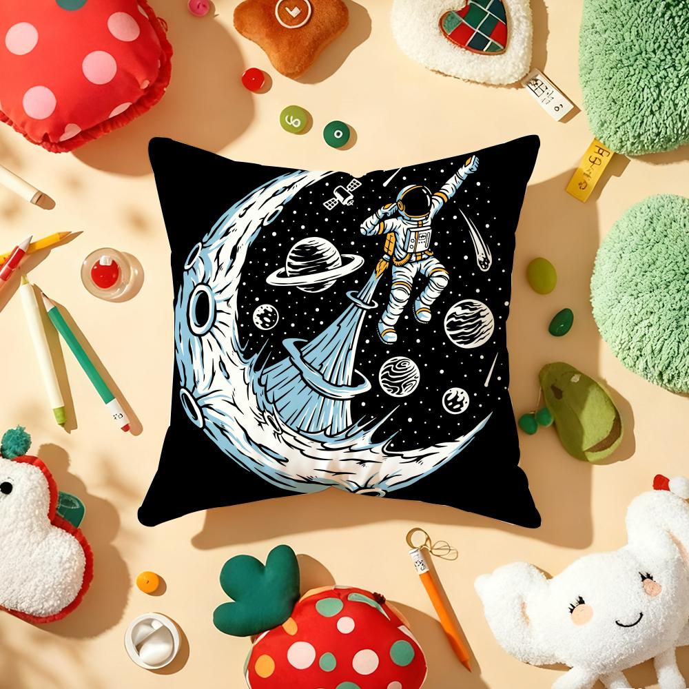 Astronaut Spacewalk Exploration Cushion Cover Plush Fabric Soft DoubleSided Printed Sofa Warm Winter Home Gift Pillow Cover