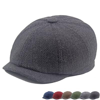 Autumn Winter Herringstone Pattern Octagonal Cap Men's British Beret Newsboy Cap Forward Cap