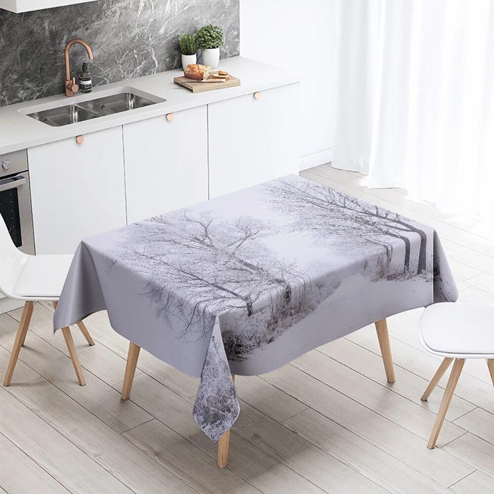 Față de masă cu zăpadă de iarnă frumoasă, anti-fouling, impermeabilă, dreptunghiulară, pentru decorarea casei