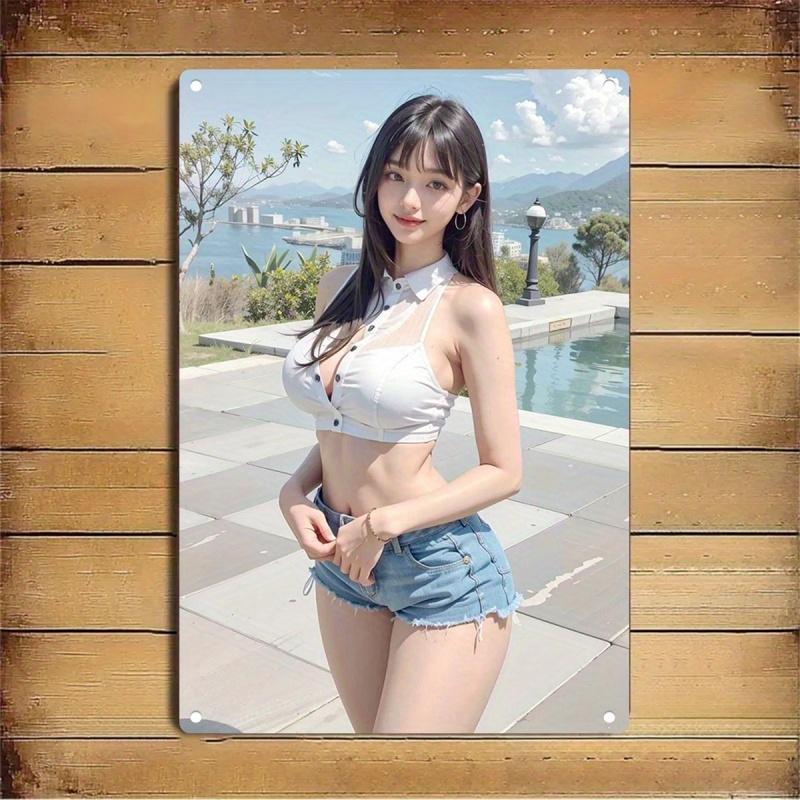 

Metal Wall Art Sign White Girl Korean Style Poster Iron Frame Home Bar Cafe Durable 2D Artwork Easy Install Holiday Gi 20x30cm