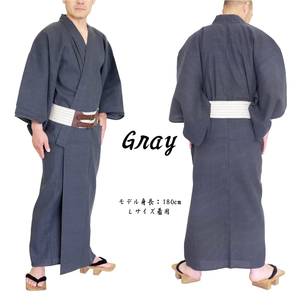 Single Dot Sashiko [SWINGPLUS] Kimono, Clothes, Yukata, Pattern, Weave, 100% Cotton, Men's (M, Gray)