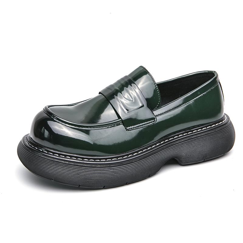 Men s Spring/Autumn 2025 Chunky Thick Sole Leather Loafers - Formal Big Head Style 44 зелёный
