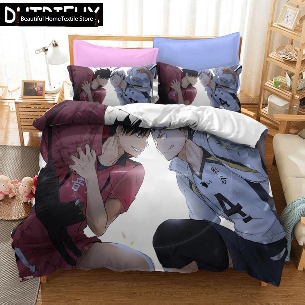 Haikyuu!! Sängklädesset 3D Anime Polyester Örngott Påslakan Queen King För Pojkar Gåva Volleyboll Anime Påslakanset