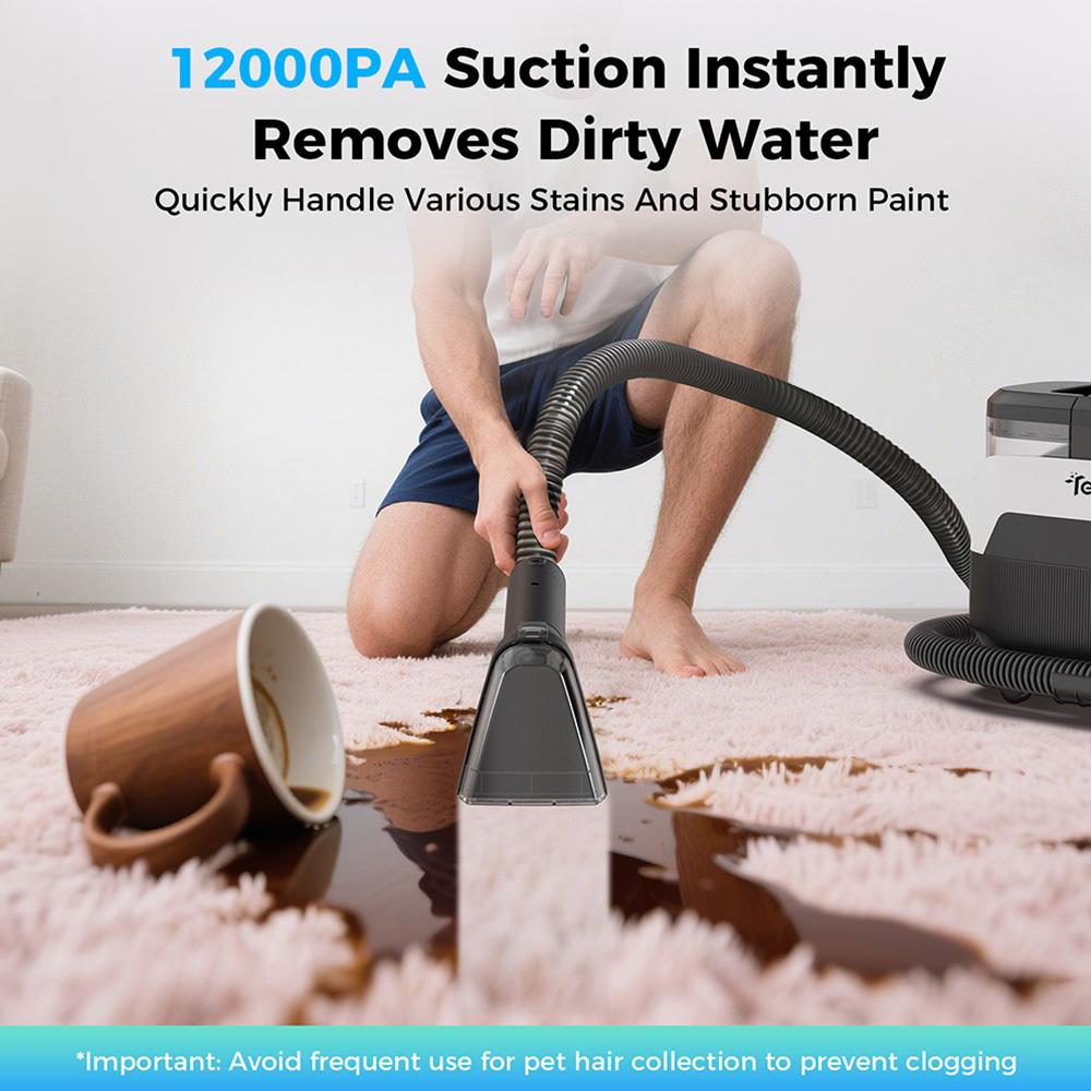 Teendow C6 MAX 3-In-1 Upholstery and Carpet Cleaner, 1650W Steam, 12000Pa Suction, Dual Tanks, Pet-Friendly