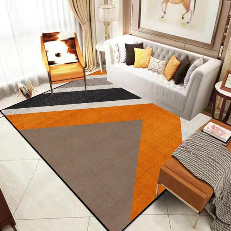 Geometric Orange Carpet Living Room Modern Home Decoration Bedroom Large Area Rugs Washable Antiskid Lounge Floor Mats Doorstep