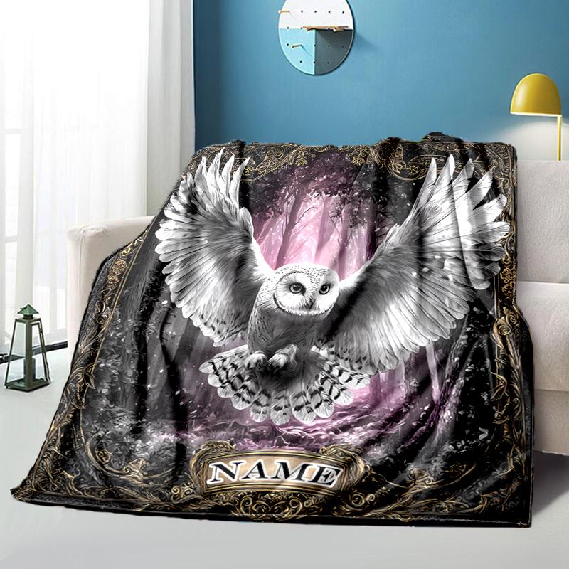 1PC Custom Name Eagle Forest Flannel blankets Patterns Throw Blanket All-Season Soft Gift for Couch, Bed, Camping gifts
