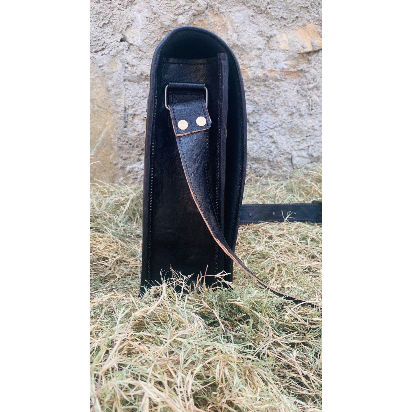 Handamde натуральная кожа винтажная ретро мужская сумка для ноутбука 11 x 15 x 5 in чёрный — фото 3