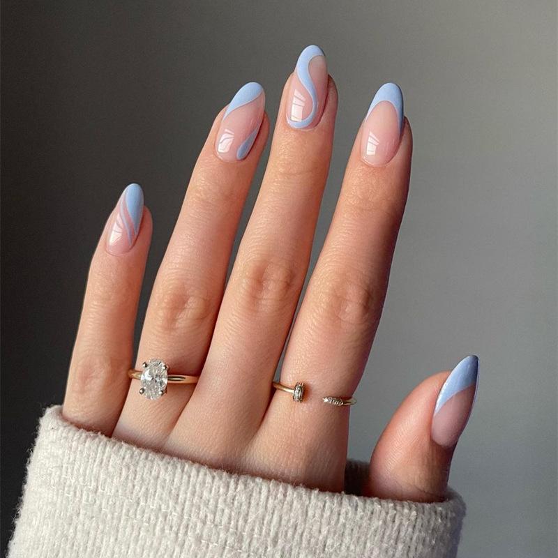 

Almond Shape Short Blue Flower Wearable Nail Art Stickers