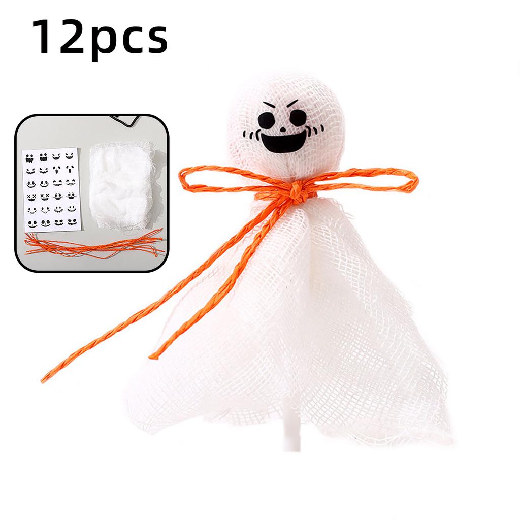 12Pcs Halloween Ghost Pumpkin Lollipop Decoration DIY Candy Packing Cloth with Sticker Decor Kids Gifts Halloween Party Supplies