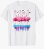 Beautiful Tropical Dancing Pink Flamingos T-Shirt Beach Summer Women Tee Small