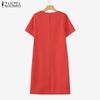 ZANZEA Women Casual V-Neck Short Sleeve Loose Print Dress