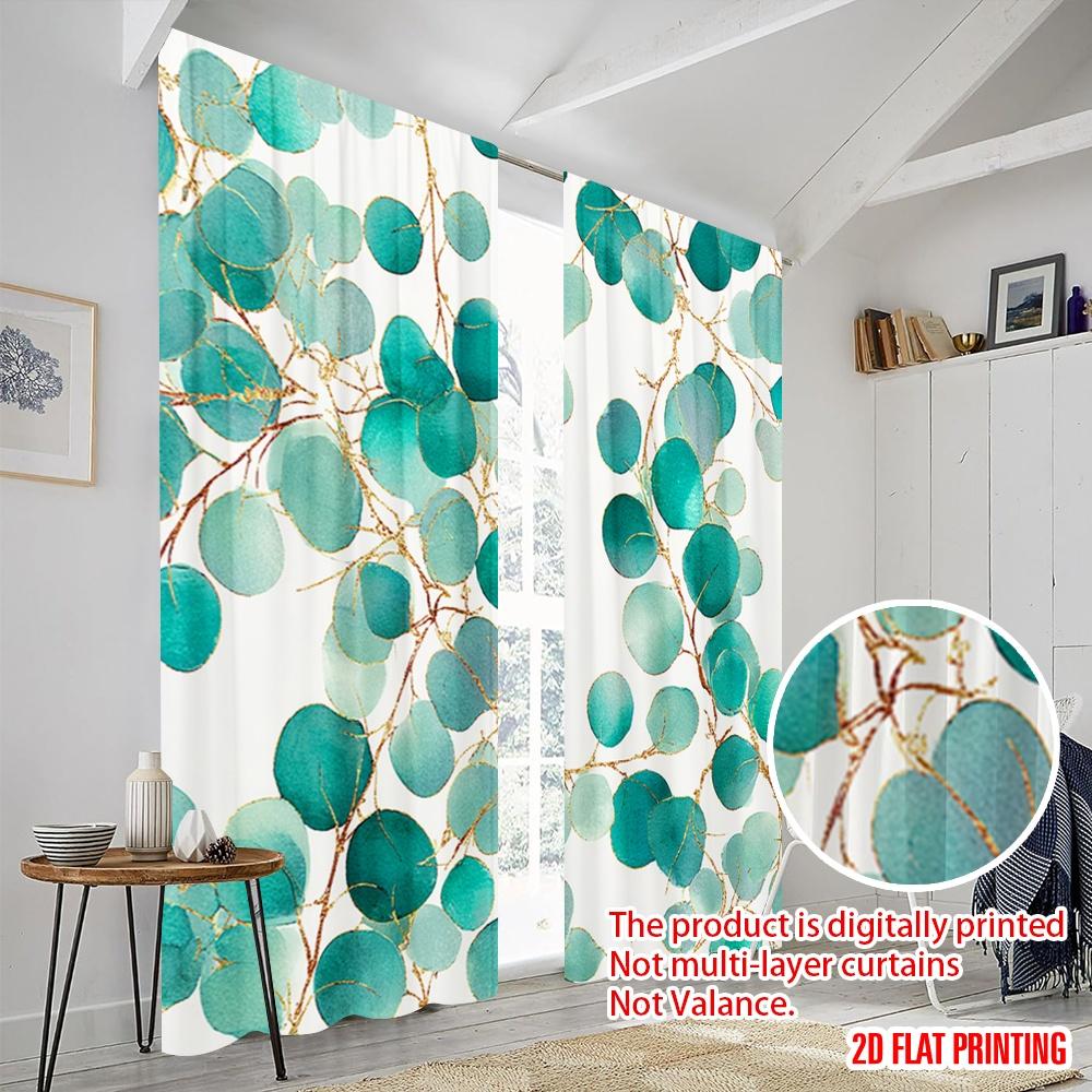 2pcs,2D Plane Printing Print Curtains Eucalyptus Greenery Design Polyester (without Rod) Home Decor Perfect for Room, Kitchen,