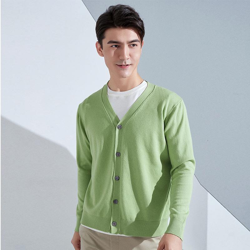 Knitting Cardigan Men's Short Section Solid Color Sweater Jacket Business V-neck Bottoming Shirt Spring and Autumn Years Autumn and Winter Tide