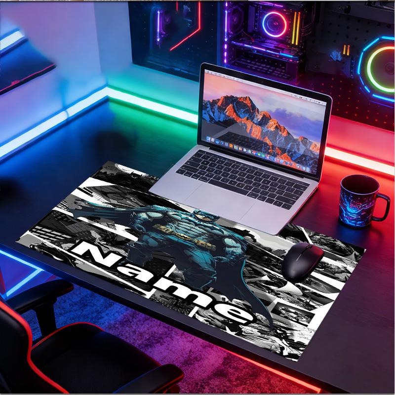 Custom Name Personalized Batman Pattern Mousepad, Laptop PC Desk Mat, Decorative Desk Mat for Home Keyboard Pad Gift