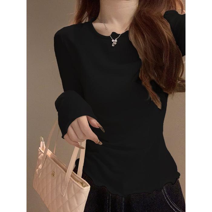 

Skin-friendly cashmere polished 230g miu series sweet sister fungus edge gray u-neck warm polished shirt women s autumn XL чорний