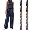 Women's Casual Fashion High-Neck Sleeveless Top And Wide-Leg Trousers Set